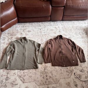 Ruff Hewn Men’s XL Sweater Bundle 2 Zip Cardigans Green and Brown Ribbed